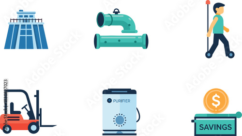 Set of icons for industry, finance, and lifestyle