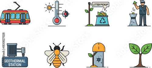 Eco-friendly icons: transport, environment, and nature