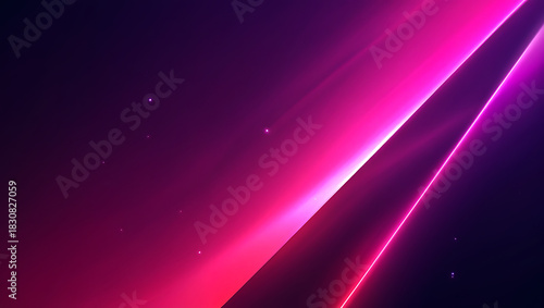 Abstract glowing neon pink and purple light streaks curve across a dark background with subtle dust particles creating a futuristic and energetic visual effect