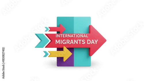 Graphic design for International Migrants Day with colorful arrows and blocks on white background
