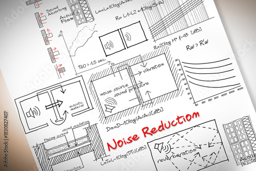 Formulas about noise reduction in buildings - concept image