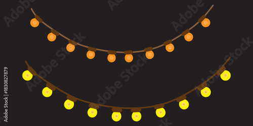 Seamless colorful christmas lights on chain pattern on transparent background