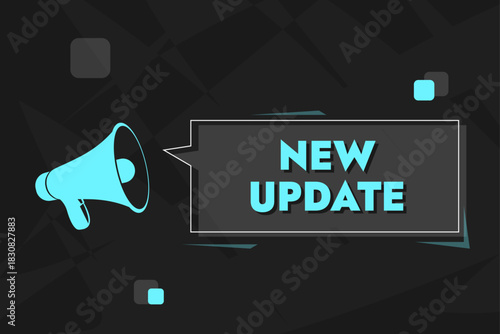 New update vector abstract banner with blue bright megaphone and lines
