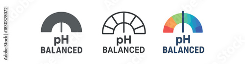 pH balanced icons three pH balanced scale icons one flat solid monochrome one thin black outline black and white one full color flat icon with soft gradient bar