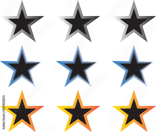 sparkle star icon set simple style vector illustration of shiny twinkle effects silhouette collection of black stars isolated on black background.  Simple black star icon with a circle in the middle a