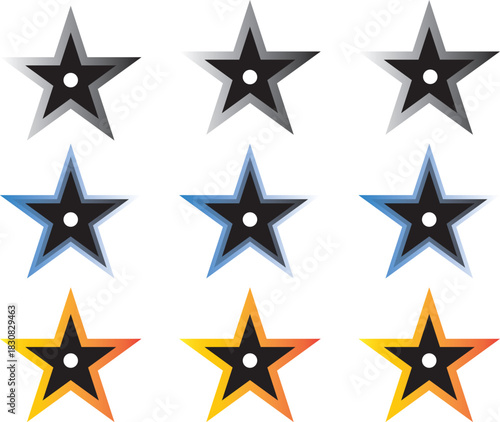 sparkle star icon set simple style vector illustration of shiny twinkle effects silhouette collection of black stars isolated on black background.  Simple black star icon with a circle in the middle a