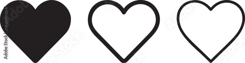 Silhouette heart vector icons representing love, care, romance, and emotion in bold simple style.