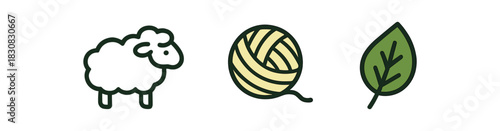 minimal icons sheep colored white wool ball colored cream leaf colored green