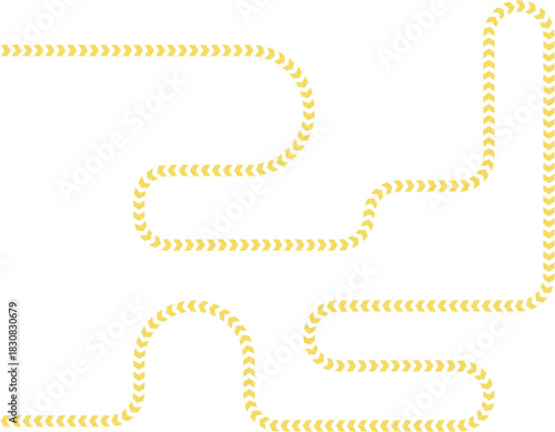 Meandering neon arrow curve forming a winding flowing contour along a directional path.