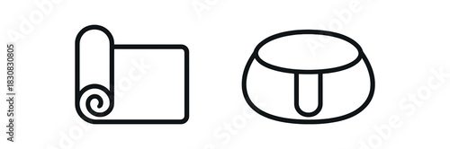 2 minimal icons yoga mat black outline meditation cushion black outline