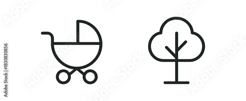 2 minimal icons stroller outside black outline tree black outline