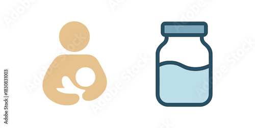 2 minimal icons breastfeeding symbol icon colored soft beige glass jar breast milk colored transparent blue