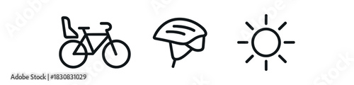 minimal icons bike with child black outline helmet black outline sun black outline