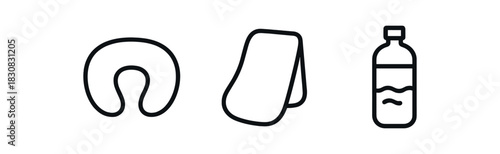 minimal icons nursing pillow black outline burp cloth black outline water bottle black outline