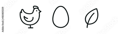 minimal icons chicken black outline egg black outline small leaf black outline