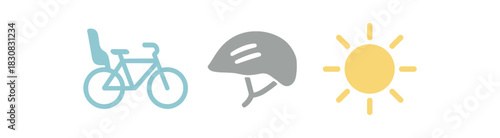 minimal icons bike with child colored pastel blue helmet colored gray sun colored