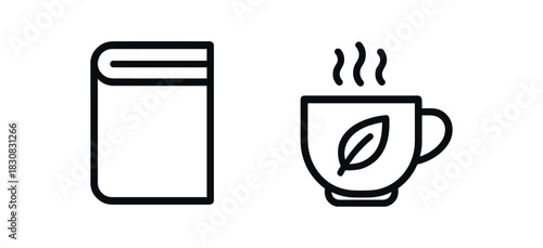 2 minimal icons book black outline cup of herbal tea black outline