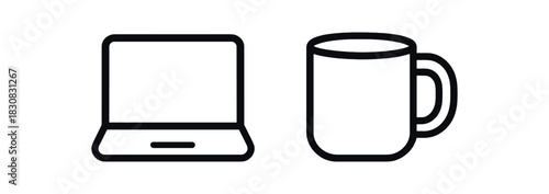 2 minimal icons laptop black outline ceramic mug black outline
