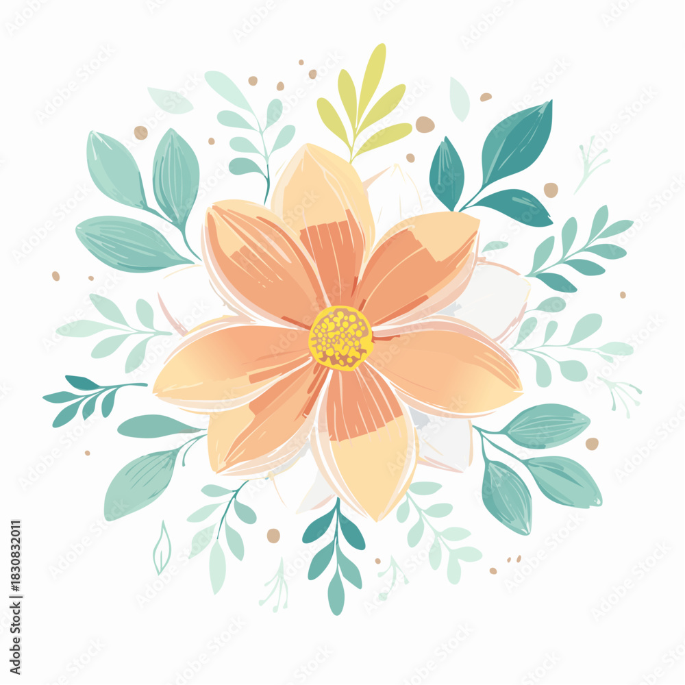 Obraz premium Delicate Flower Illustration Hand-Drawn Blossom with Soft Petals and Gentle Leaves