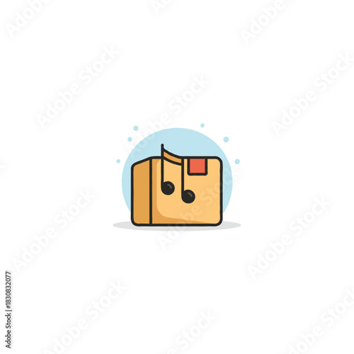 Abstract musical parcel representing delivery of creative tunes or packaged instrumental