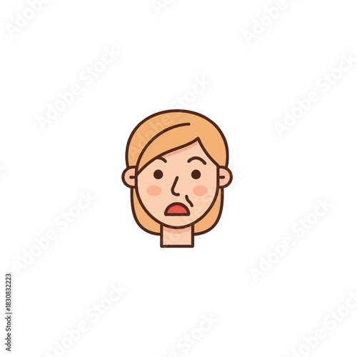 Cartoon character expression with surprised face looking with open mouth illustration and outlined