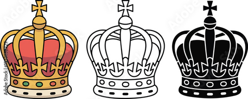 Royal crown silhouette & Outline and illustration set isolated on transparent background