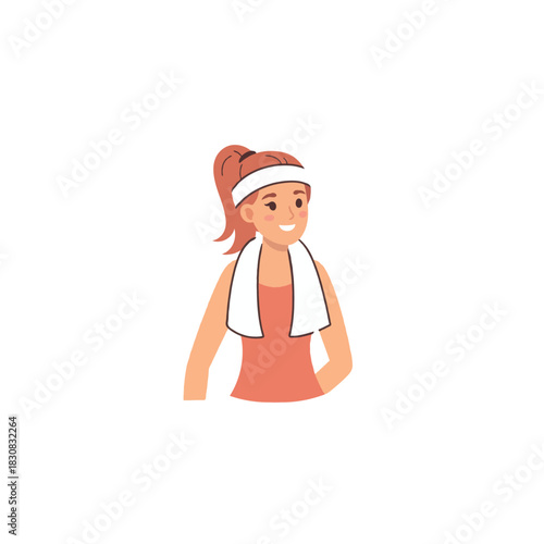 Cartoon illustration portraying a woman ready for fitness activity showcasing a healthy lifestyle