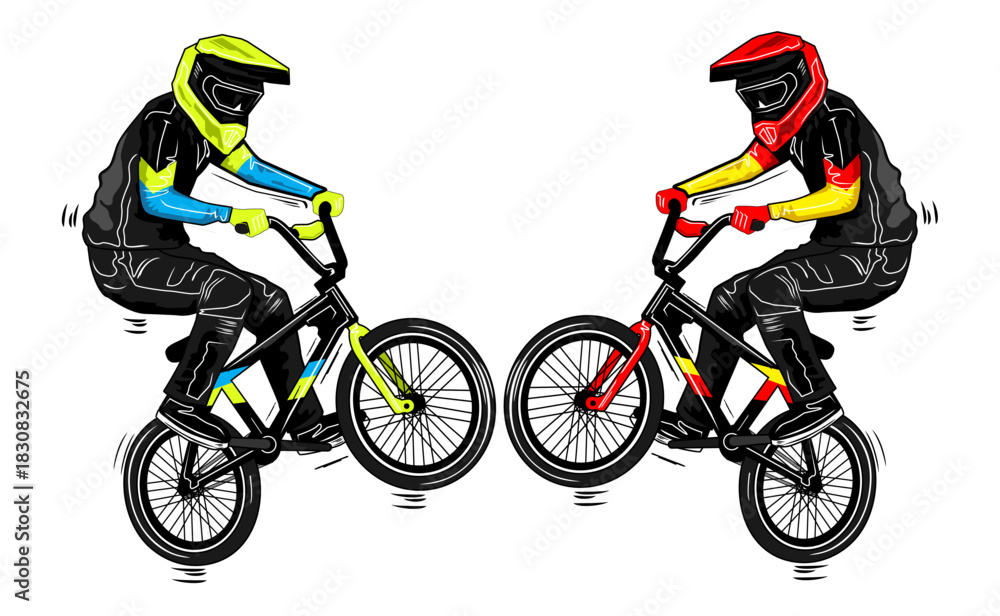 Fototapeta premium ride by bycycle of bmx two people