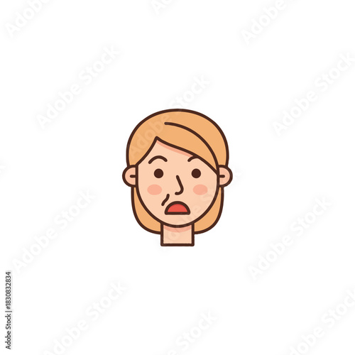 Expressive cartoon portrait displaying surprise and slight upset with detailed line work and muted