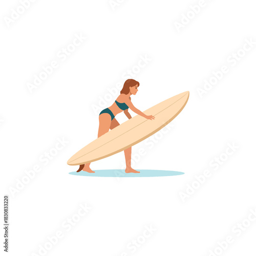 Serene surfer preparing for ocean adventure with surfboard on sunny shoreline adventure ready to