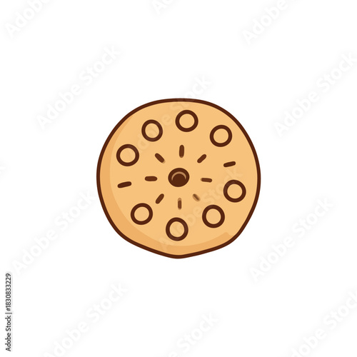 Round baked snack with circle-shaped decorations, sweet indulgence, creative pastry product,