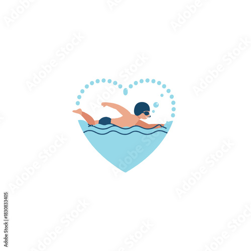 Swimming enthusiast in a heart shaped pool enjoying the refreshing water with bubbles and ripples