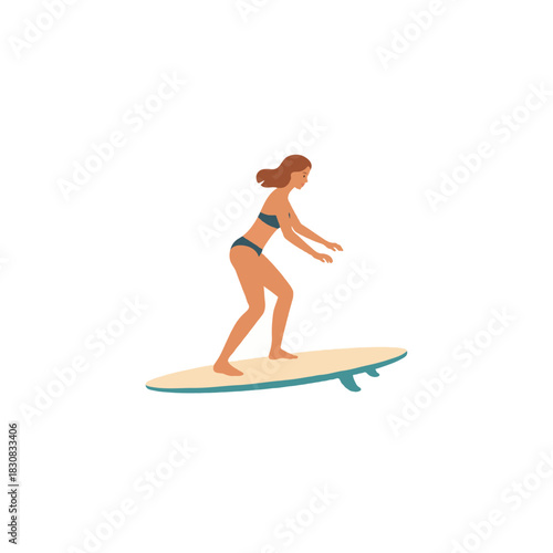 Surfer catches a wave, demonstrating balance, skill, and athleticism on a surfboard with minimal
