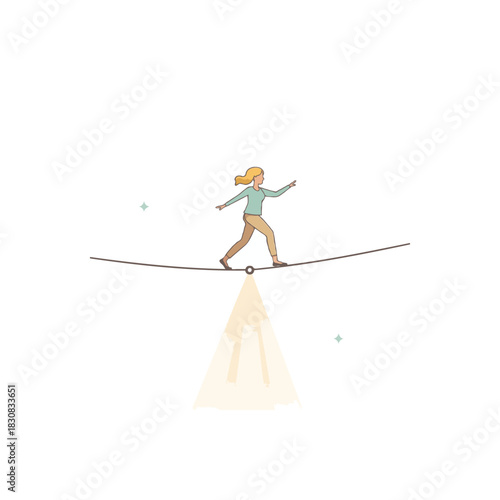 Woman demonstrating balance on a tightrope emphasizing focus and challenge metaphor showcasing