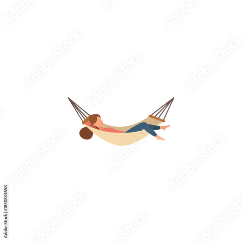Woman lies resting and relaxing peacefully in a hammock appreciating the stillness of summer,