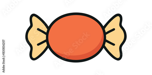 Flat vector illustration of wrapped candy with twisted ends rounded shapes clean outline