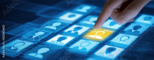 The highlighted user profile being selected on a futuristic digital touch interface