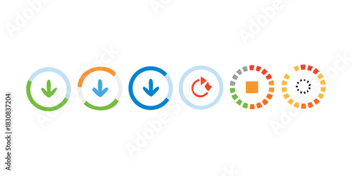 Loading icon set. Load circle icons. Download indicator sign. Progress loading bar. Upload symbol. Loader icon. Vector illustration.
