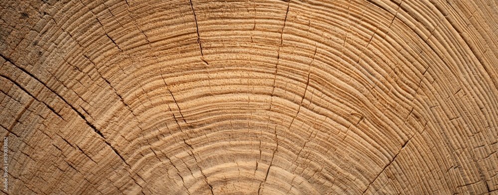 Fototapeta premium The tree stump cross section showing detailed growth rings and natural wood texture