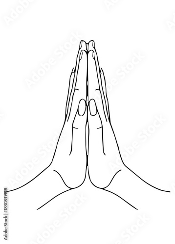 Praying hands gesture illustration in minimalist style  