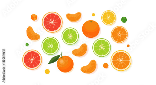 A vibrant collection of fresh citrus fruits including oranges, limes, grapefruits, and tangerines, displayed on a clean white background.