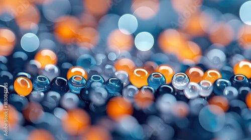 Close-up of colorful spheres with a blurred bokeh background, creating a vibrant and abstract composition.