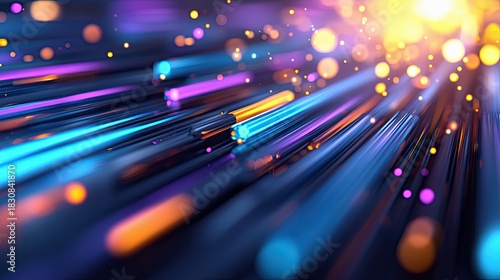 An abstract image featuring glowing lines and bokeh effects, representing data streams and digital concepts.
