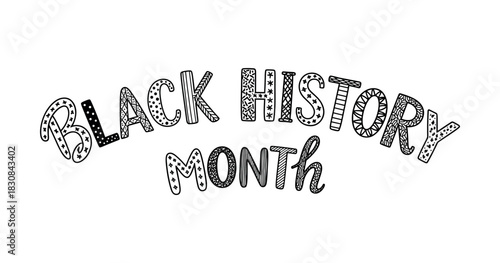 Decorative 'black history month' text design in black and white