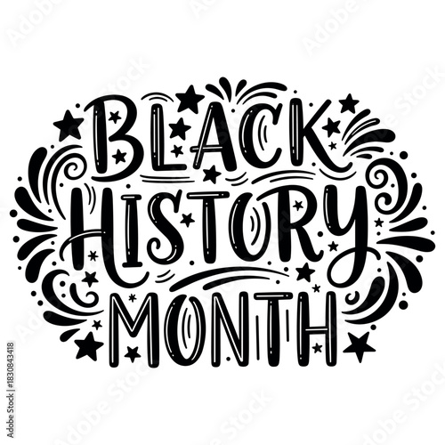 Celebrating black history month with decorative typography and stars
