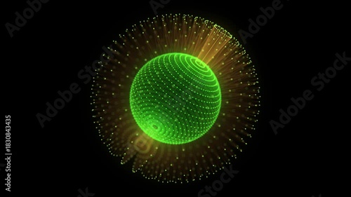 Green sphere consisting of points and lines. Modern wireframe elements. Technology grid sphere. 3d rendering.