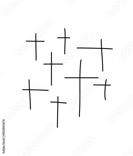 Crosses on a white background, chaotic. Grave, death, Halloween