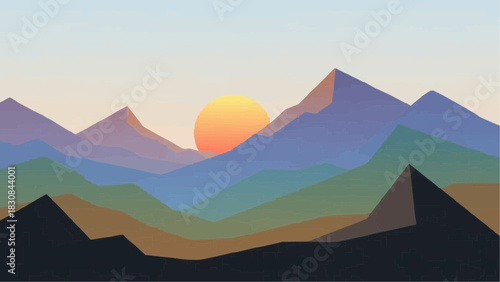 Minimalist landscape mountain range at sunset vector illustration nature scenery background design for print 100 brazil ceara