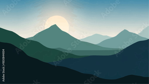 Mountain range landscape vector illustration with sunrise and nature background for travel and hiking 100 brazil ceara