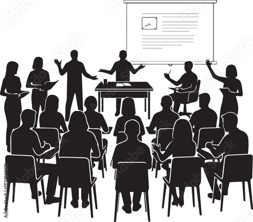 Diverse group of people attending a presentation or workshop learning together